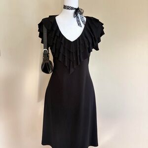 Vintage 90s Y2K gothic vamp glam black ruffle dress preppy romantic vampire S 6